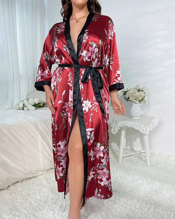 Peignoir Femme Rouge Fleurie