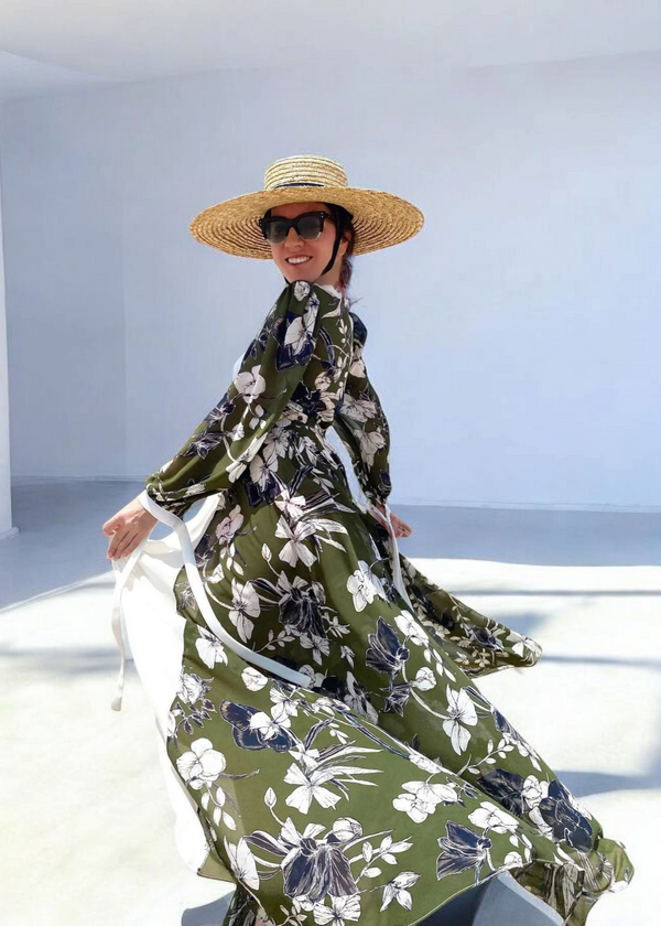 Kimono plage Femme vert <br> Fleur de vent