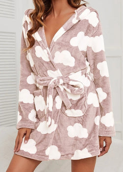 Peignoir Femme marron nuage blanc